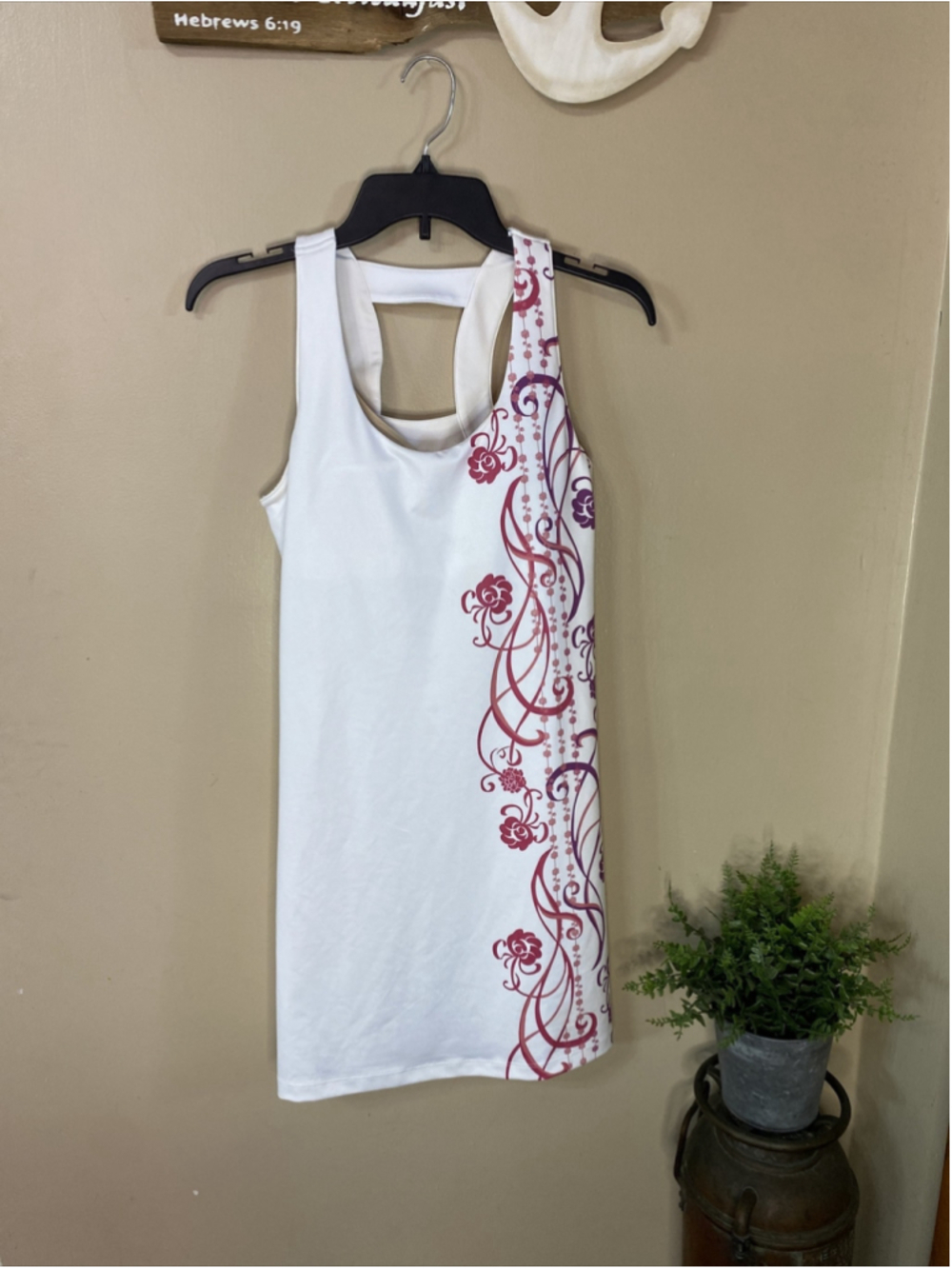 ATHLETA Monaco Loop Front Swim Dress White Floral design on the side-Sz XS